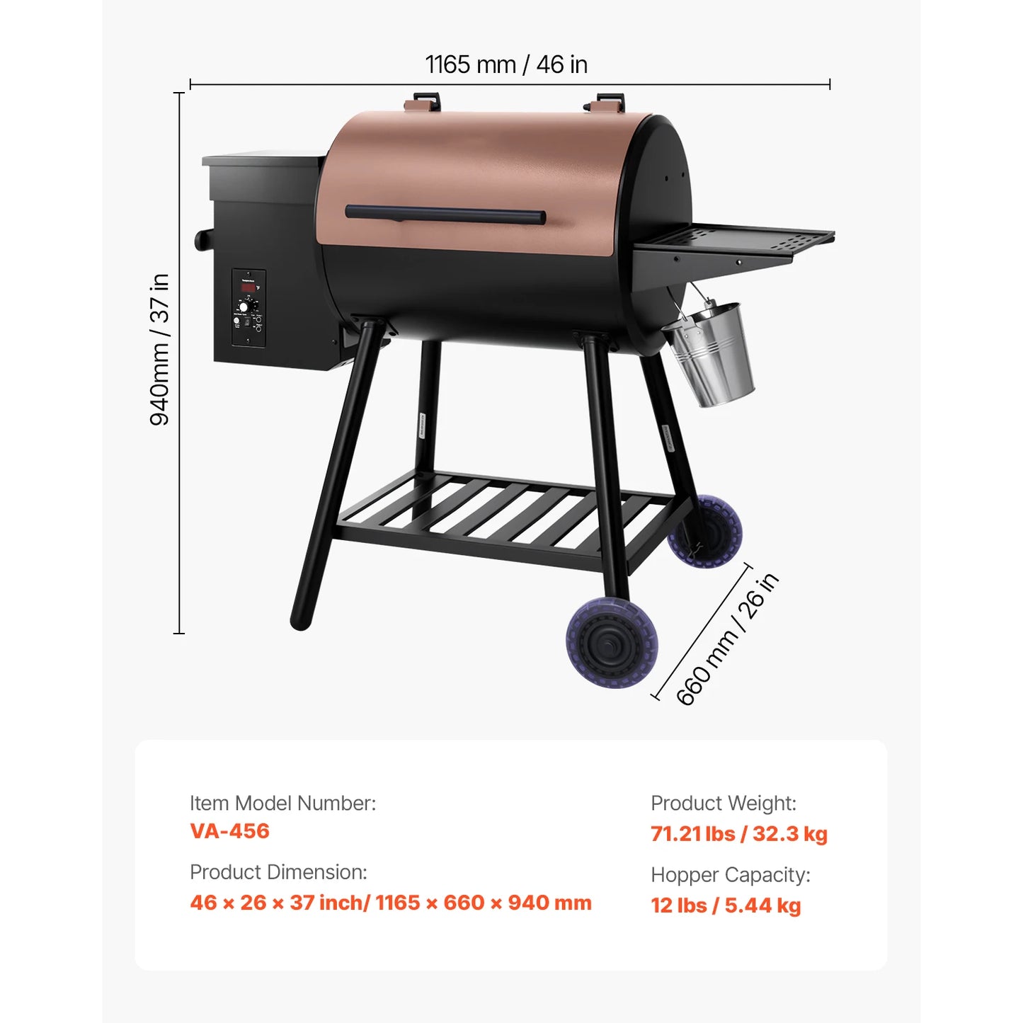 SucceBuy Wood Pellet Grill Smoker 8 in 1 BBQ Grills for Outdoor Cooking with Digital Controller Meat Probe 500°F Max Temperature