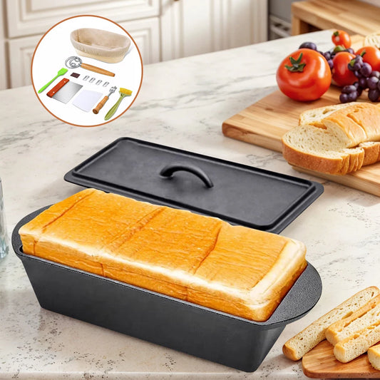 Rectangular Cast Iron Dutch Oven with Lid Bread-Baking-Pan Heavy Duty Bread Loaf Pan for Homemade Bread Cake
