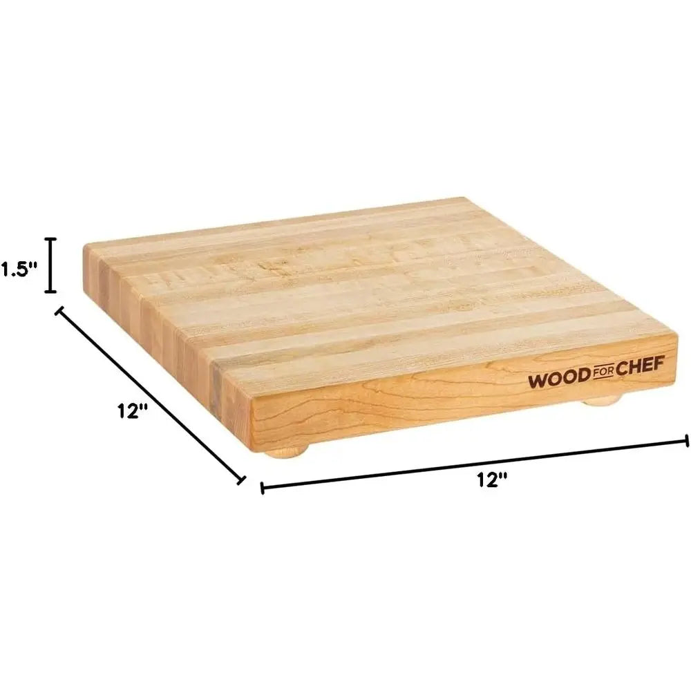 Maple Edge Grain Hardwood Butcher Block with Dual Wooden and Rubber Legs, 12x12x1.5 Square Cutting Board