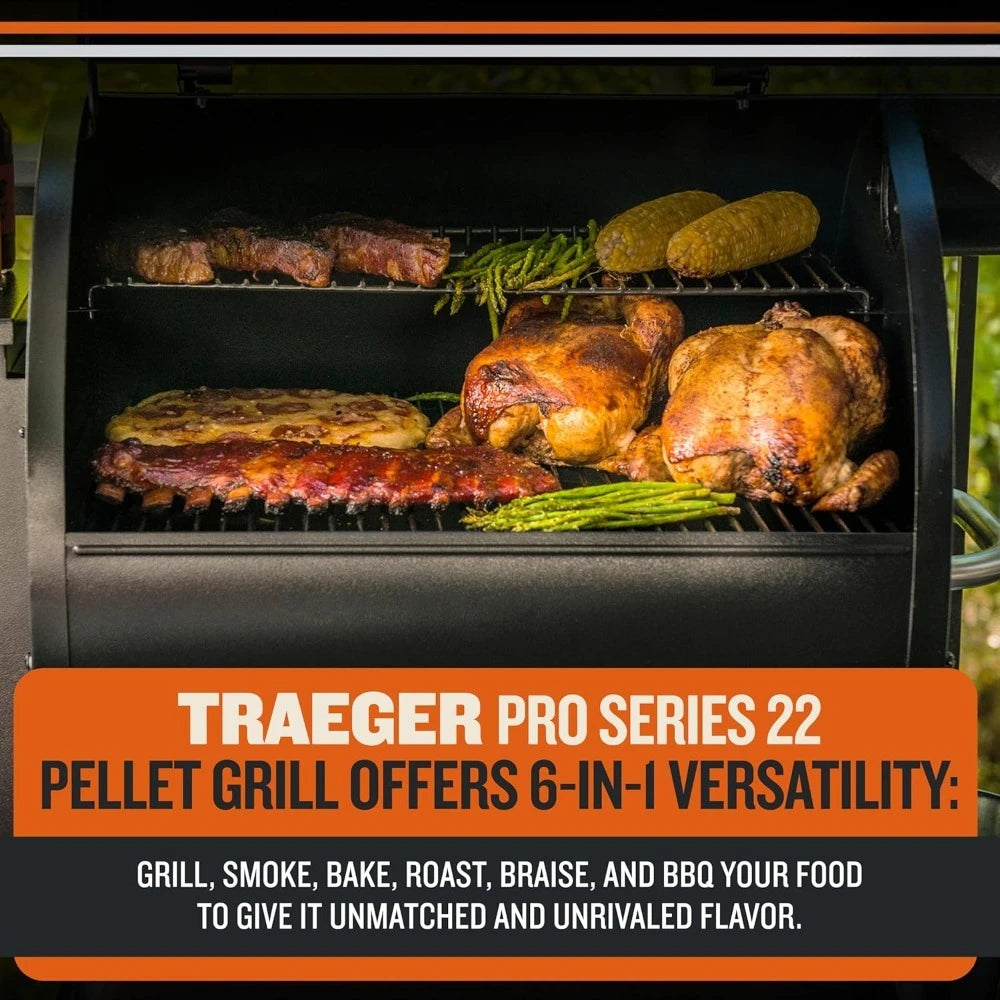 Wood Pellet Grill and Smoker 6 in 1 BBQ Electric Grill with Meat Probe 572 sq in Grilling Area 18LB Hopper 450°F Max