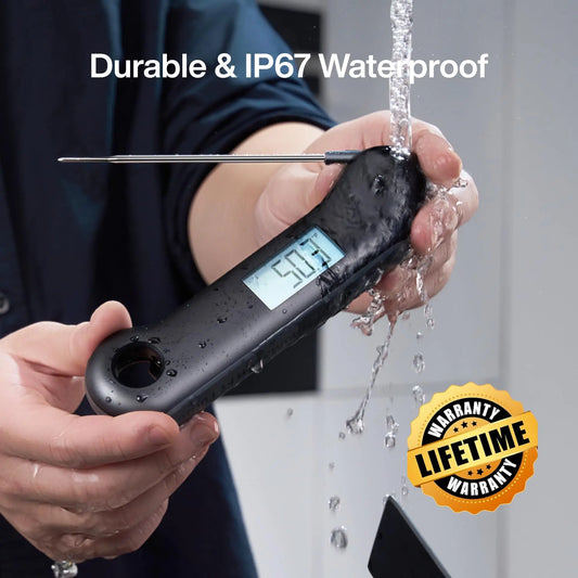Waterproof Digital Meat Thermometer with Auto-Rotating Display, 0.5 Sec Instant Read for Grill BBQ