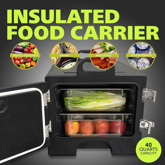 40qt Portable Food Warmer with 304 Stainless Steel Latch, Black - Keep Meals Hot On-the-Go