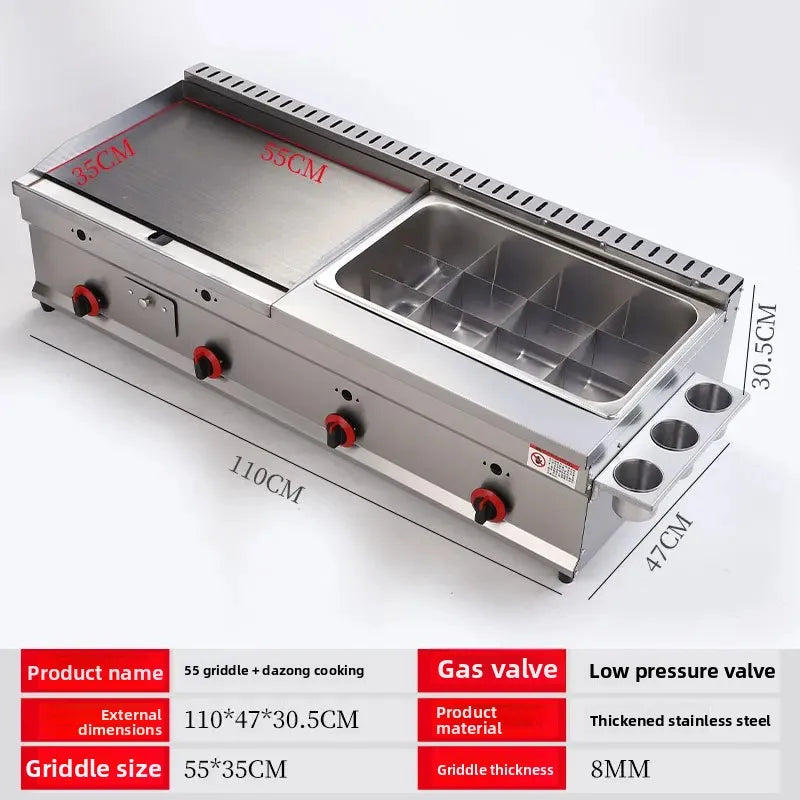 100-130cm Commercial Gas Teppanyaki Griddle & Fryer Combo | For Pancake & Braised Squid Grilling | Flat Top Cooking Station