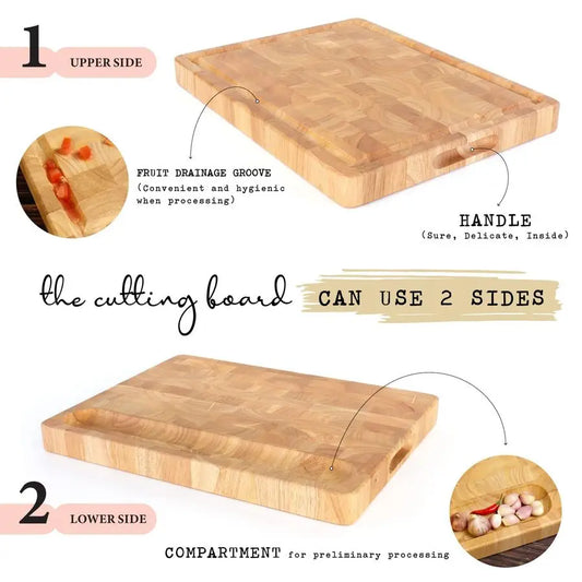 Butcher Block End Grain Cutting Board 17x13x1.5in Reversible Multipurpose Chopping Board with Juice Groove, Cracker Holder amp I