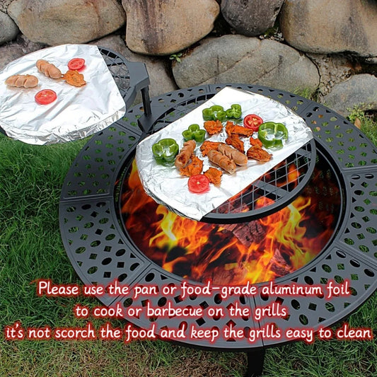 Fire Pit with Grills,Wood Burning Fire Pit for Outside with Lid,Poker and Round Waterproof Cover,BBQ& Outdoor Firepit,Customized