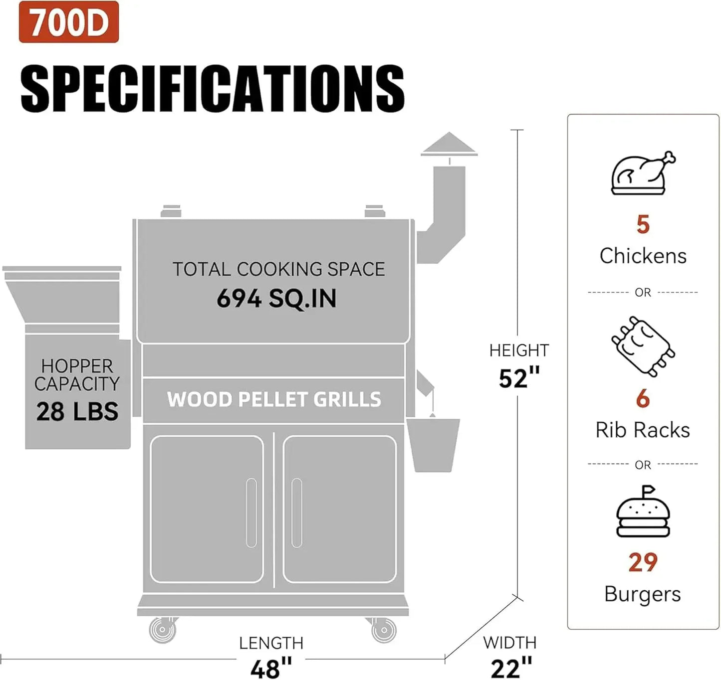 Hot salesWood Pellet Grill Smoker with PID Control, Rain Cover, 700 sq. in Cooking Area for Outdoor BBQ, Smoke, Bake and Roast