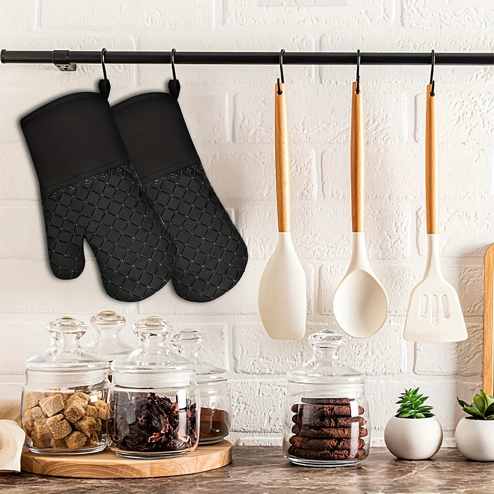 4pcs Oven Mitts & Pan Racks Set Extreme Heat Resistant Flexible & Cut-Resistant Gloves For BBQ Grilling Cooking Baking Welding