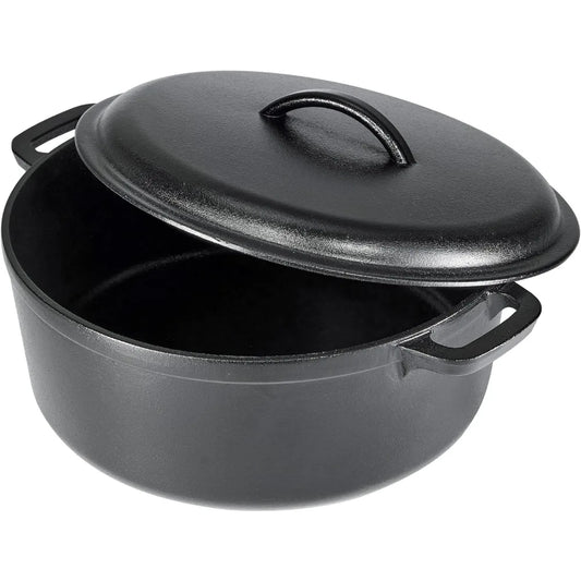 Large 7-Quart Pre-Seasoned Cast Iron Dutch Oven with Lid, Heavy-Duty for Even Cooking, Perfect for Home Chefs