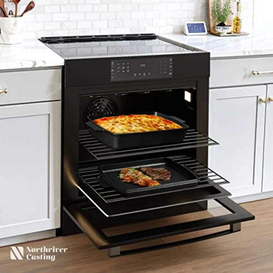 2In1 Pre Seasoned Cast Iron Dutch Oven With Skillet LidCasserole Dish Rectangular Baking Pan Griddle Pot Set 6QT 9x13
