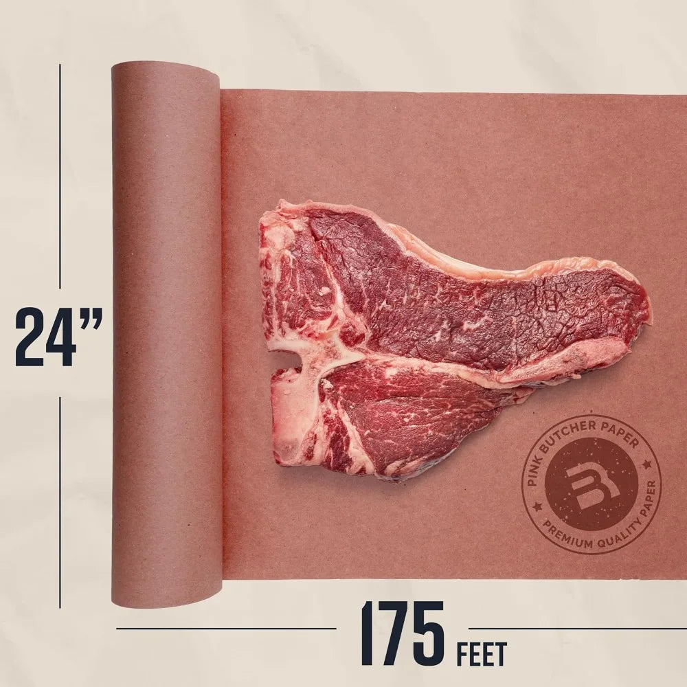 Pink Butcher Paper Roll 18"x175' – Food-Grade BBQ Smoking Wrap, Unbleached Unwaxed