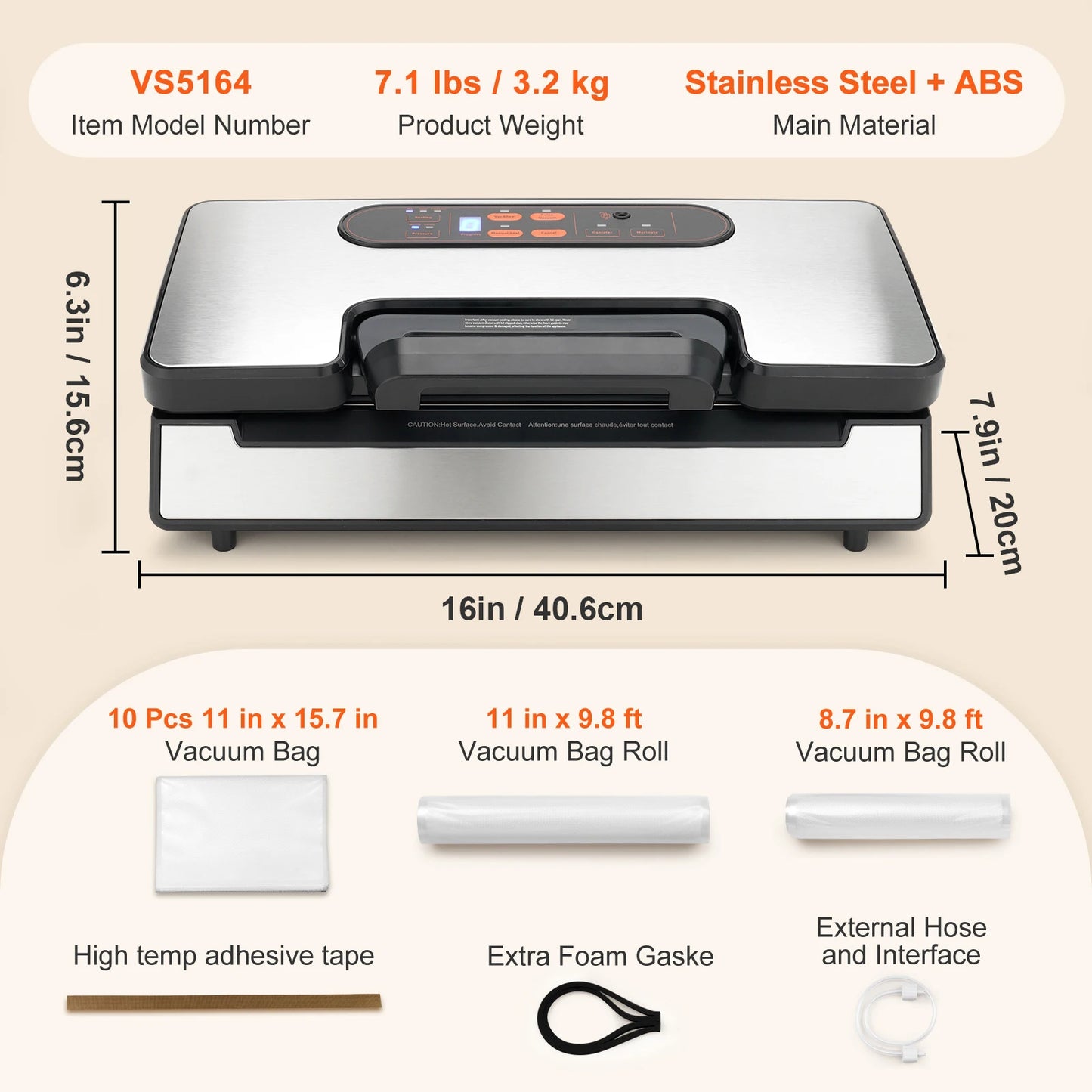 Vacuum Food Sealing for Household Kitchen 90Kpa 130W Vacuum Sealer Food Packaging Machine with Free 10pcs Vacuum bags