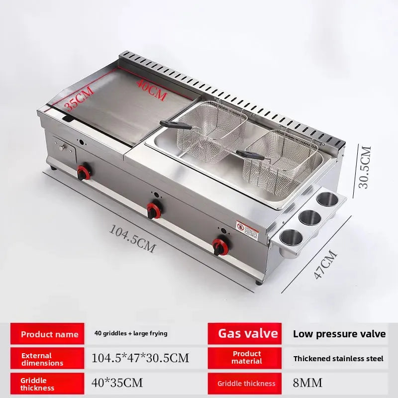 100-130cm Commercial Gas Teppanyaki Griddle & Fryer Combo | For Pancake & Braised Squid Grilling | Flat Top Cooking Station