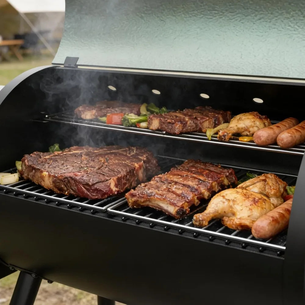 US Shipping Electric Wood Pellet Smoker Grill 8 in 1 BBQ Grill Auto Feed PID Temperature Control 180-450F with Rain Cover 456
