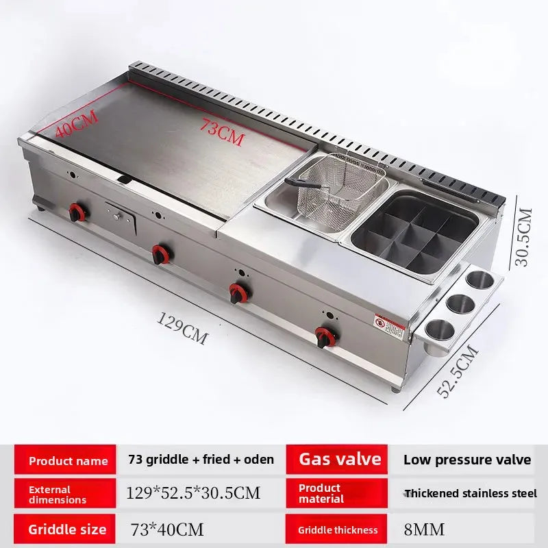 100-130cm Commercial Gas Teppanyaki Griddle & Fryer Combo | For Pancake & Braised Squid Grilling | Flat Top Cooking Station
