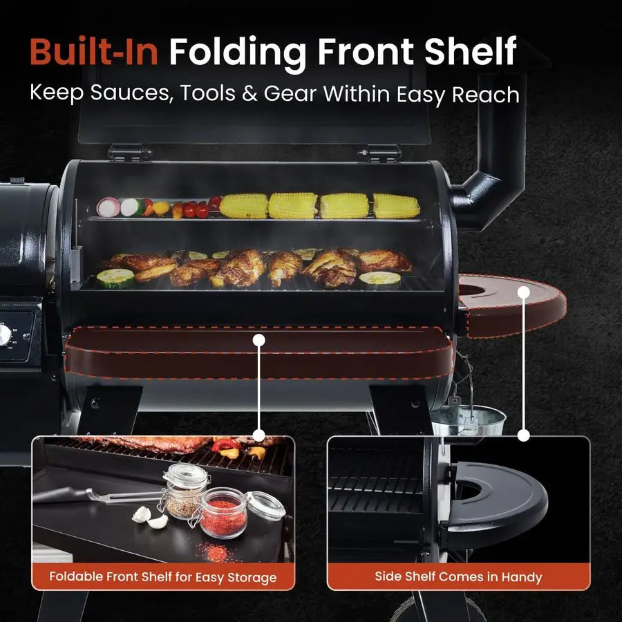 Wood Pellet Grill amp Smoker with PID V3.0 Controller, 459 Sq in Cook Area, Meat Probe, Foldable Shelf, 8 in 1 BBQ Grill