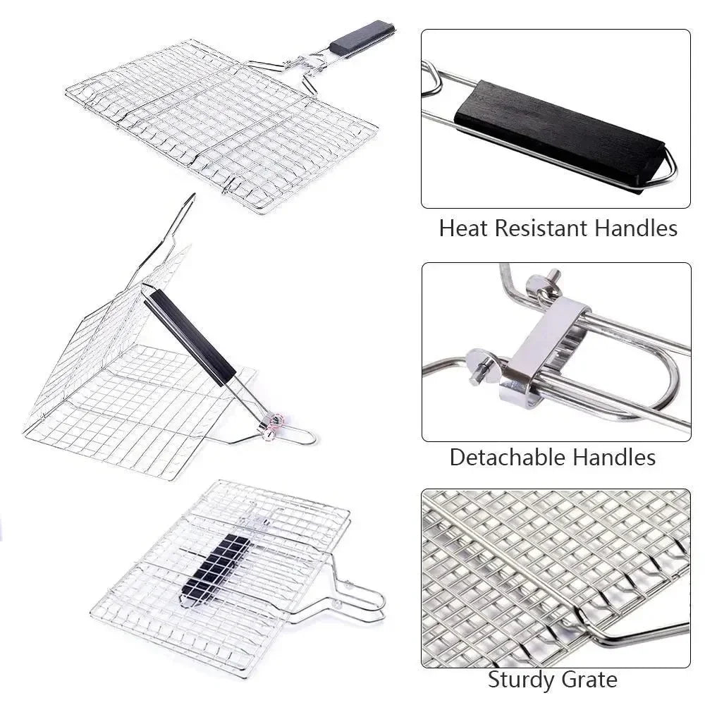 Stainless Steel BBQ Mesh Non Stick Grilling Basket Grill Mesh Mat Meat Vegetable Steak Picnic Party Barbecue Tool