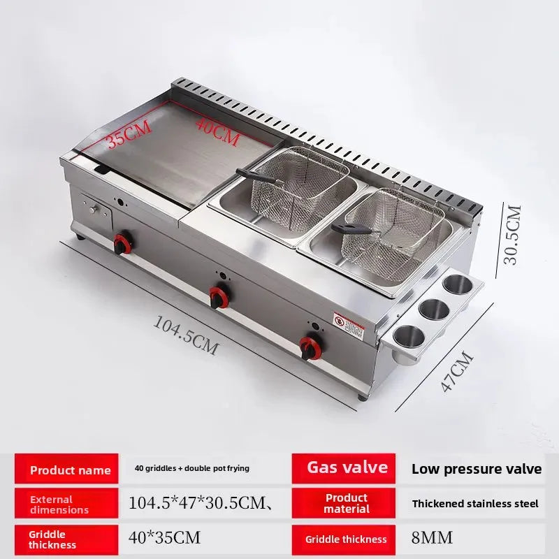 100-130cm Commercial Gas Teppanyaki Griddle & Fryer Combo | For Pancake & Braised Squid Grilling | Flat Top Cooking Station