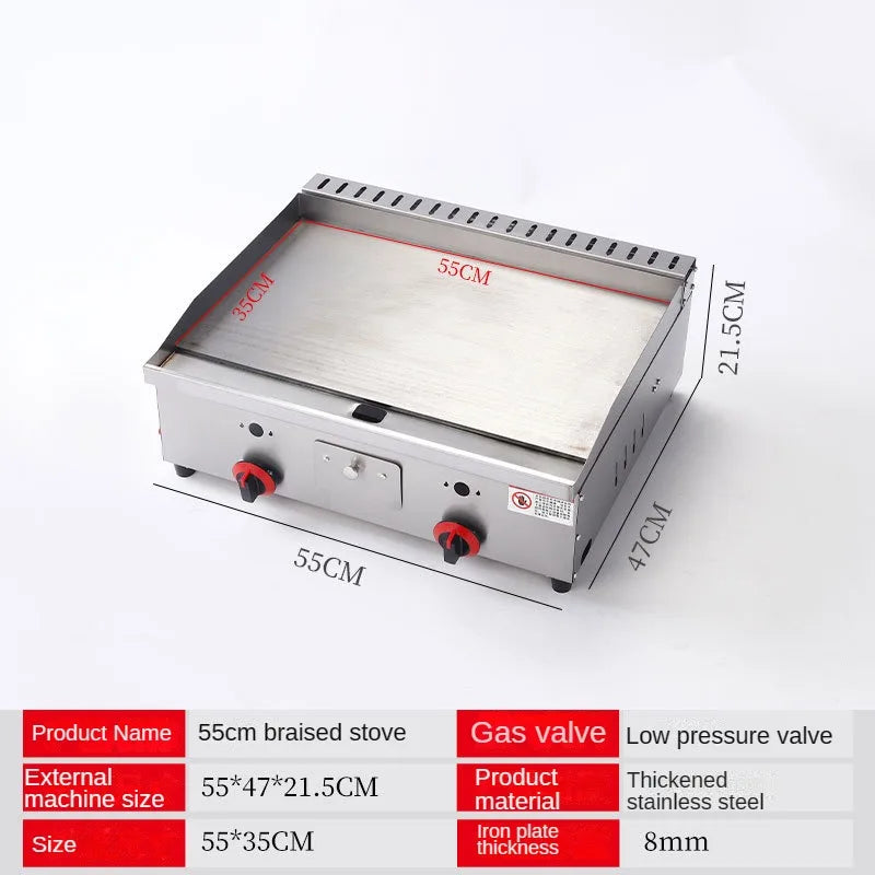 100-130cm Commercial Gas Teppanyaki Griddle & Fryer Combo | For Pancake & Braised Squid Grilling | Flat Top Cooking Station