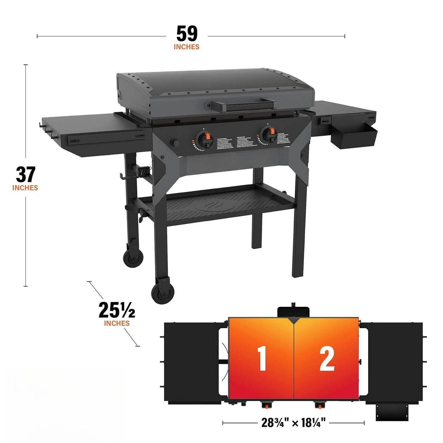 2311 Iron Forged 28” Omnivore Griddle with X-Braced Hood, Powder Coated Steel, Black, Customized