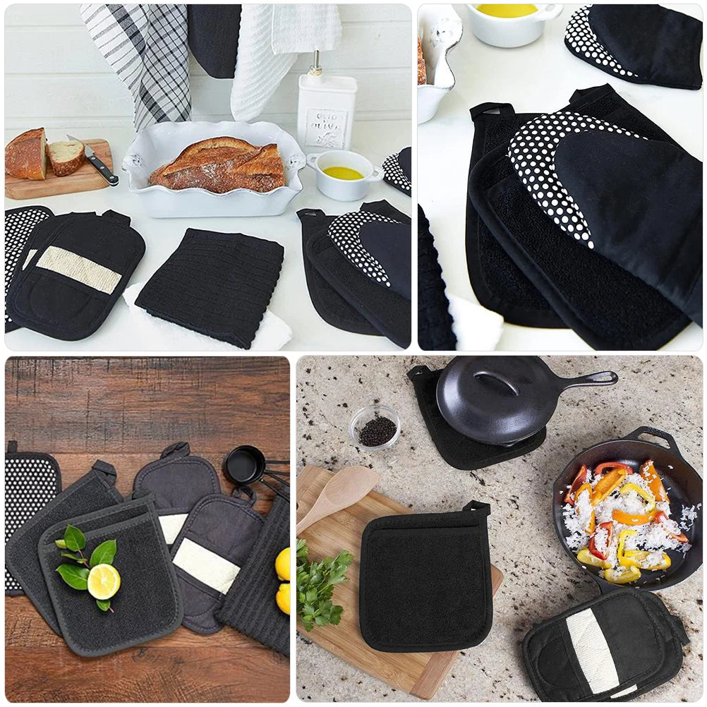 1Pair Baking Oven Gloves Cotton Insulated Anti-Scald Mitts for Heat Protection Cooking Baking Microwave Oven Use Comfortable Fit