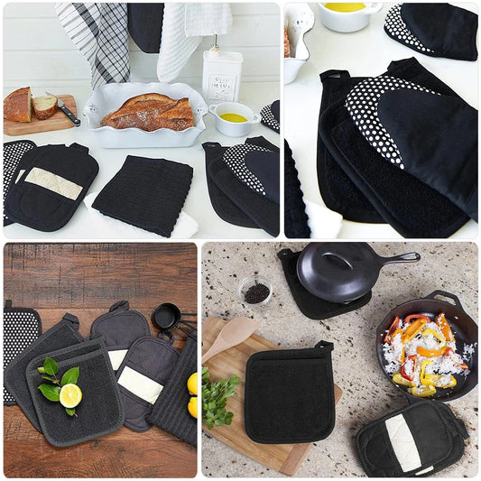 1Pair Baking Oven Gloves Cotton Insulated Anti-Scald Mitts for Heat Protection Cooking Baking Microwave Oven Use Comfortable Fit