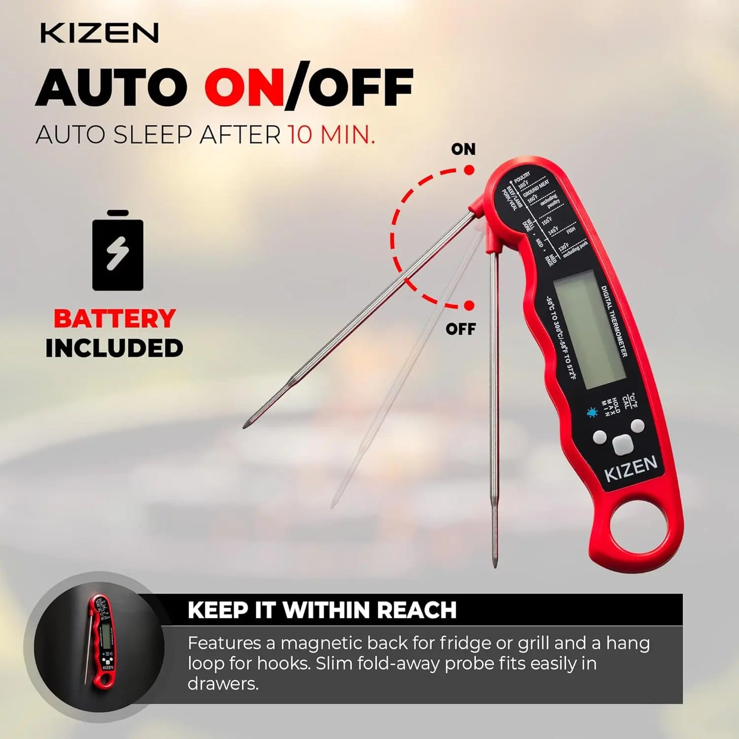 Instant Read Digital Meat Thermometer for Cooking, Grilling, Oven & BBQ - Waterproof with Backlit Display
