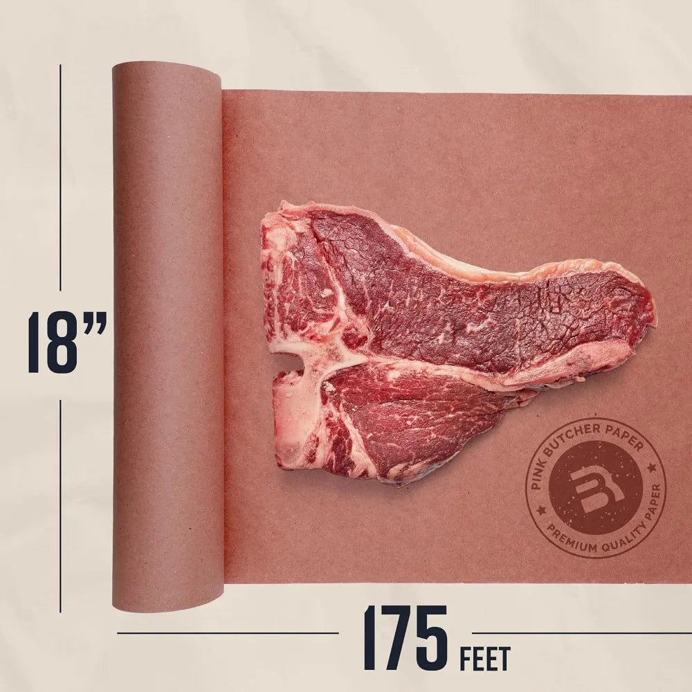 Pink Butcher Paper Roll 18"x175' – Food-Grade BBQ Smoking Wrap, Unbleached Unwaxed