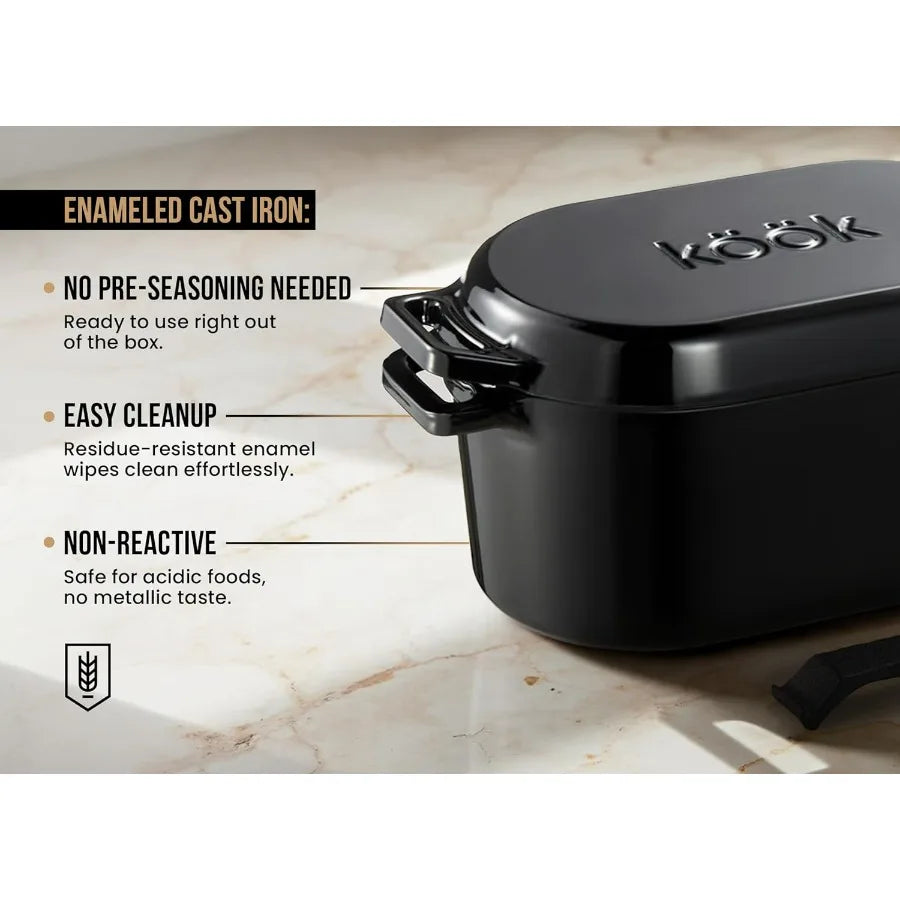 Dutch Oven for Bread Baking Sourdough Loaf Pan with Lid Dual Handles Enameled Cast Iron includes Lid Lever Dishwasher Safe 3.4