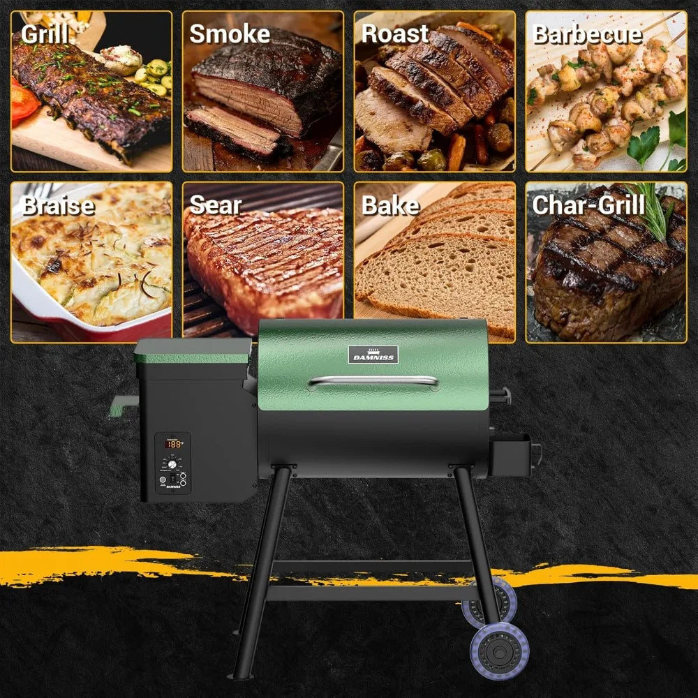 US Shipping Electric Wood Pellet Smoker Grill 8 in 1 BBQ Grill Auto Feed PID Temperature Control 180-450F with Rain Cover 456
