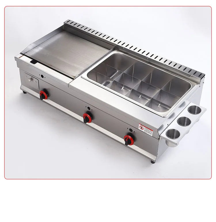 100-130cm Commercial Gas Teppanyaki Griddle & Fryer Combo | For Pancake & Braised Squid Grilling | Flat Top Cooking Station