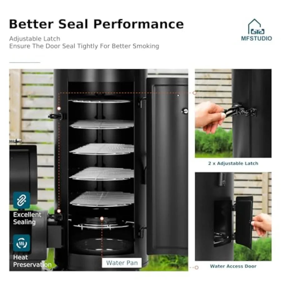 Extra Large Vertical Offset Smoker Charcoal Grill Barrel Combo with Hanging Racks and 5 Removable Grates for Outdoor BBQ Cookin
