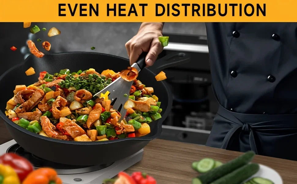 3-Piece Cast Iron Skillet Set (6/8/10 Inch) - Pre-Seasoned, Non-Stick, Heavy-Duty Pans for Oven, Grill & Campfire Cooking, see optional pizza pan
