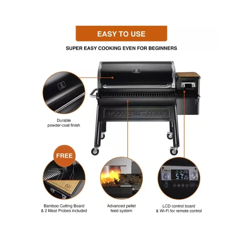 Outdoor OEM Wood Pellet Grill 1068 Sq.in BBQ Smoker with PID Controller And Wifi Connectivity for Precision Smoking And Grilling