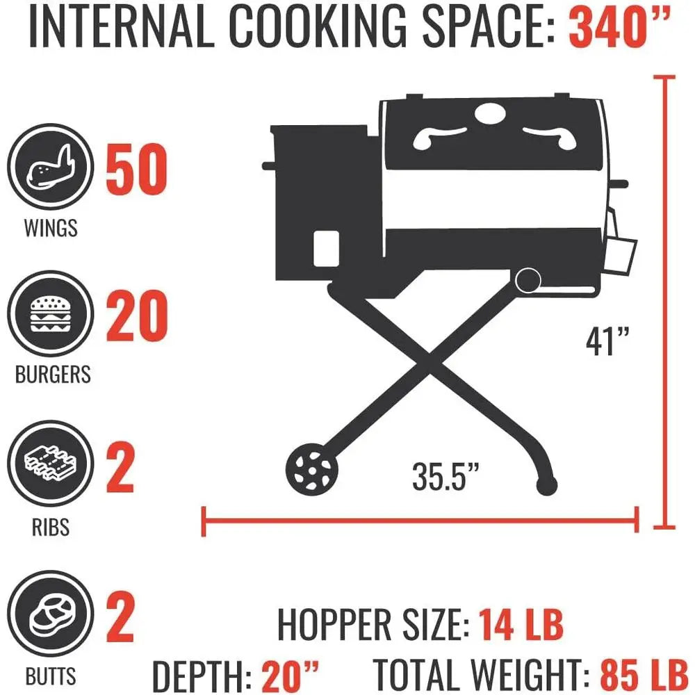 Portable Electric Pellet Grill - Road 340, BBQ Smoker with Wood Pellets for Searing and Smoking