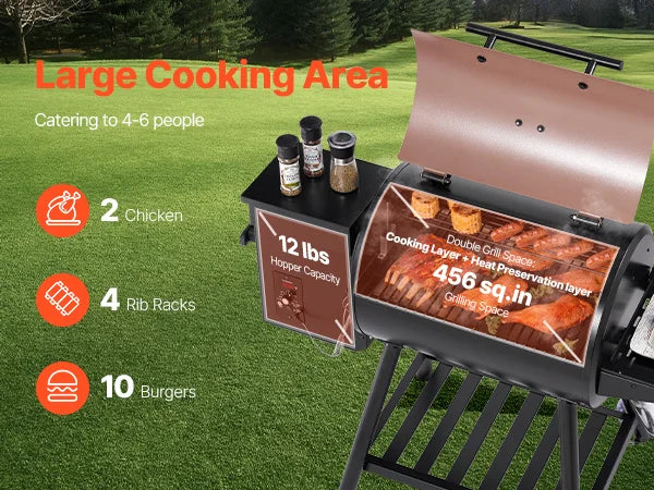 Wood Pellet Grill Smoker, 8 in 1 BBQ Grills for Outdoor Cooking, 456 Square Inches Cook Area Electric Grill and Smoker