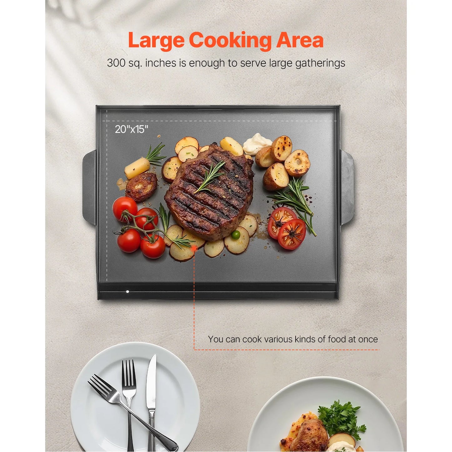 SucceBuy Carbon Steel Griddle Universal Flat Top Rectangular Plate Gas Grill Griddle for BBQ Grill Portable Family Cookware