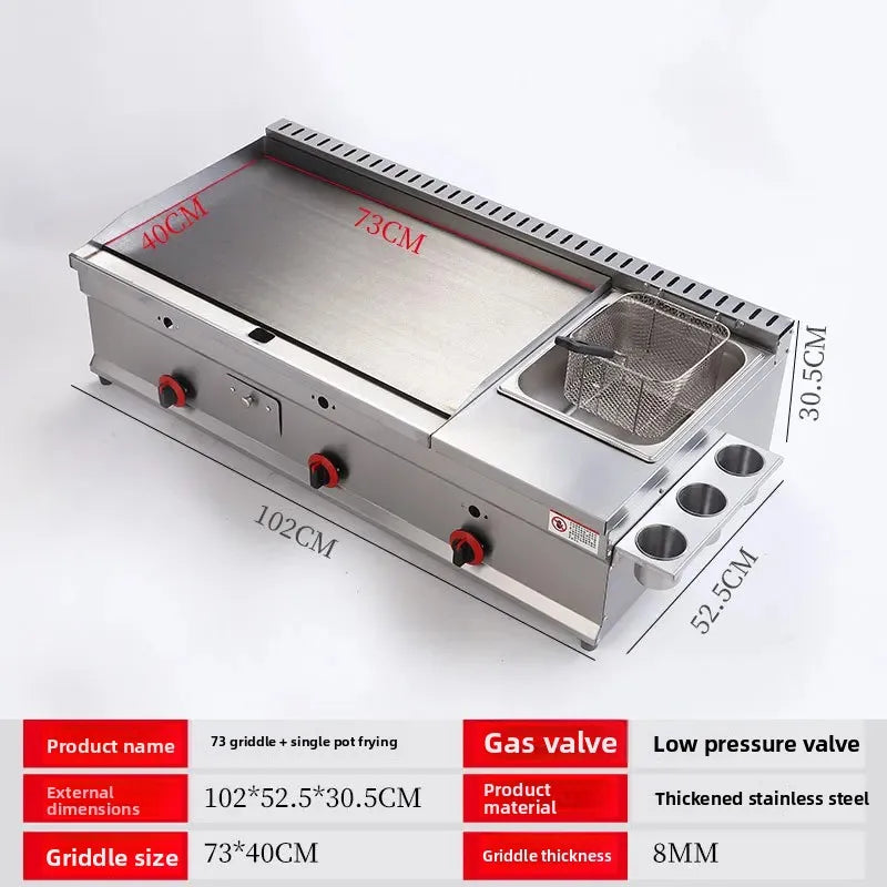 100-130cm Commercial Gas Teppanyaki Griddle & Fryer Combo | For Pancake & Braised Squid Grilling | Flat Top Cooking Station