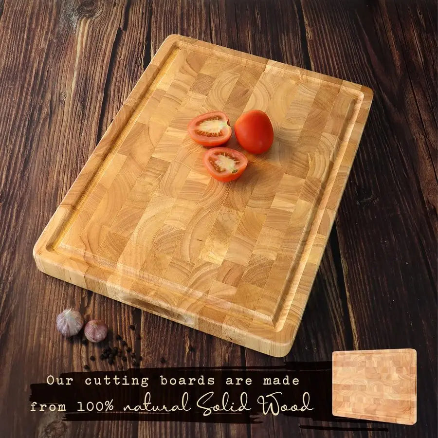 Butcher Block End Grain Cutting Board 17x13x1.5in Reversible Multipurpose Chopping Board with Juice Groove, Cracker Holder amp I