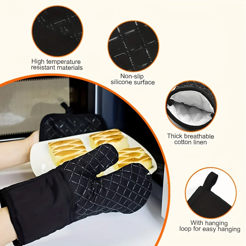 4pcs Oven Mitts & Pan Racks Set Extreme Heat Resistant Flexible & Cut-Resistant Gloves For BBQ Grilling Cooking Baking Welding
