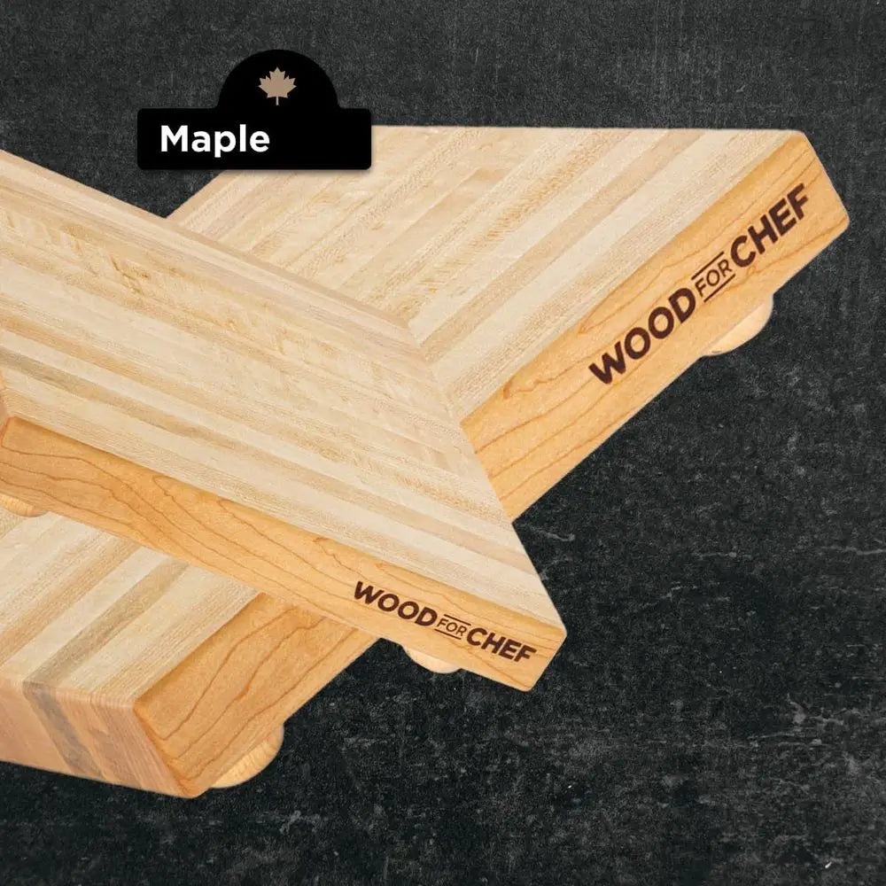 Maple Edge Grain Hardwood Butcher Block with Dual Wooden and Rubber Legs, 12x12x1.5 Square Cutting Board