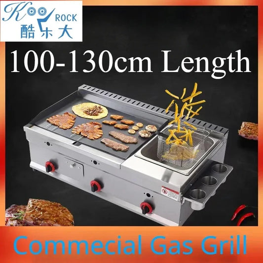 100-130cm Commercial Gas Teppanyaki Griddle & Fryer Combo | For Pancake & Braised Squid Grilling | Flat Top Cooking Station