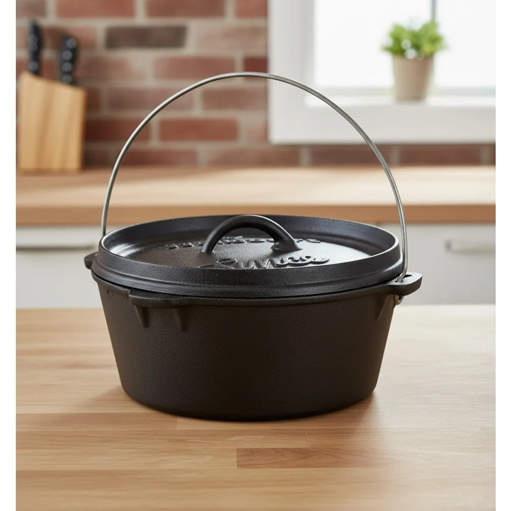 Pre-Seasoned Cast Iron Dutch Oven 4QT - Versatile Family Cooking Pot for Stovetop & Outdoor Use