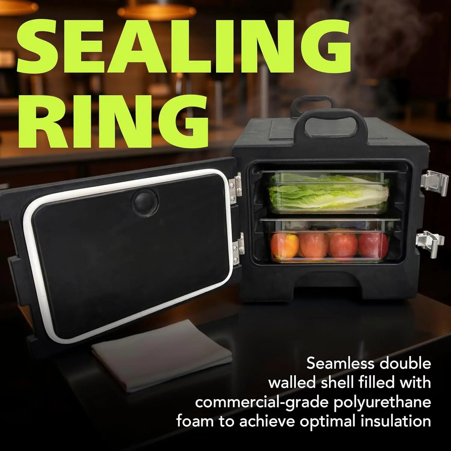 40qt Portable Food Warmer with 304 Stainless Steel Latch, Black - Keep Meals Hot On-the-Go