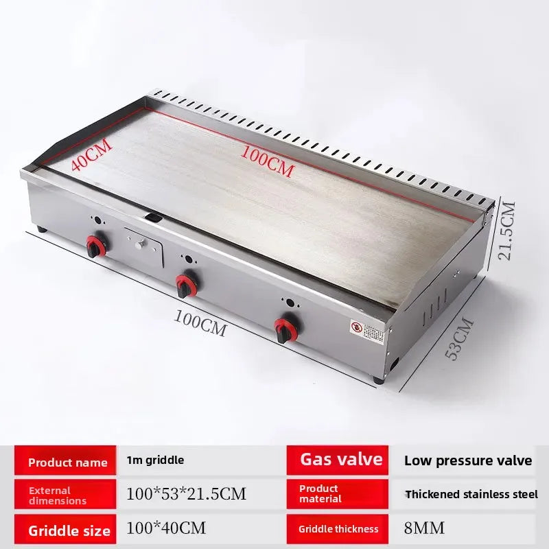 100-130cm Commercial Gas Teppanyaki Griddle & Fryer Combo | For Pancake & Braised Squid Grilling | Flat Top Cooking Station