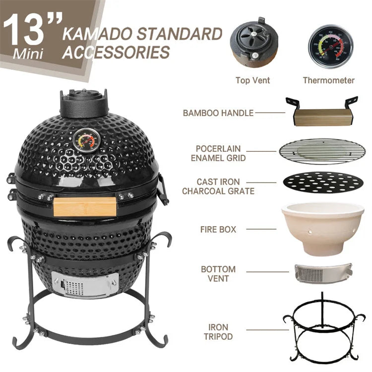 Ceramic Egg Kamado Outdoor Kitchen Garden Bbq Grill 13 18 21 23 24 27 29 Inch Spherical Pellet Smoker Camping Barbecue