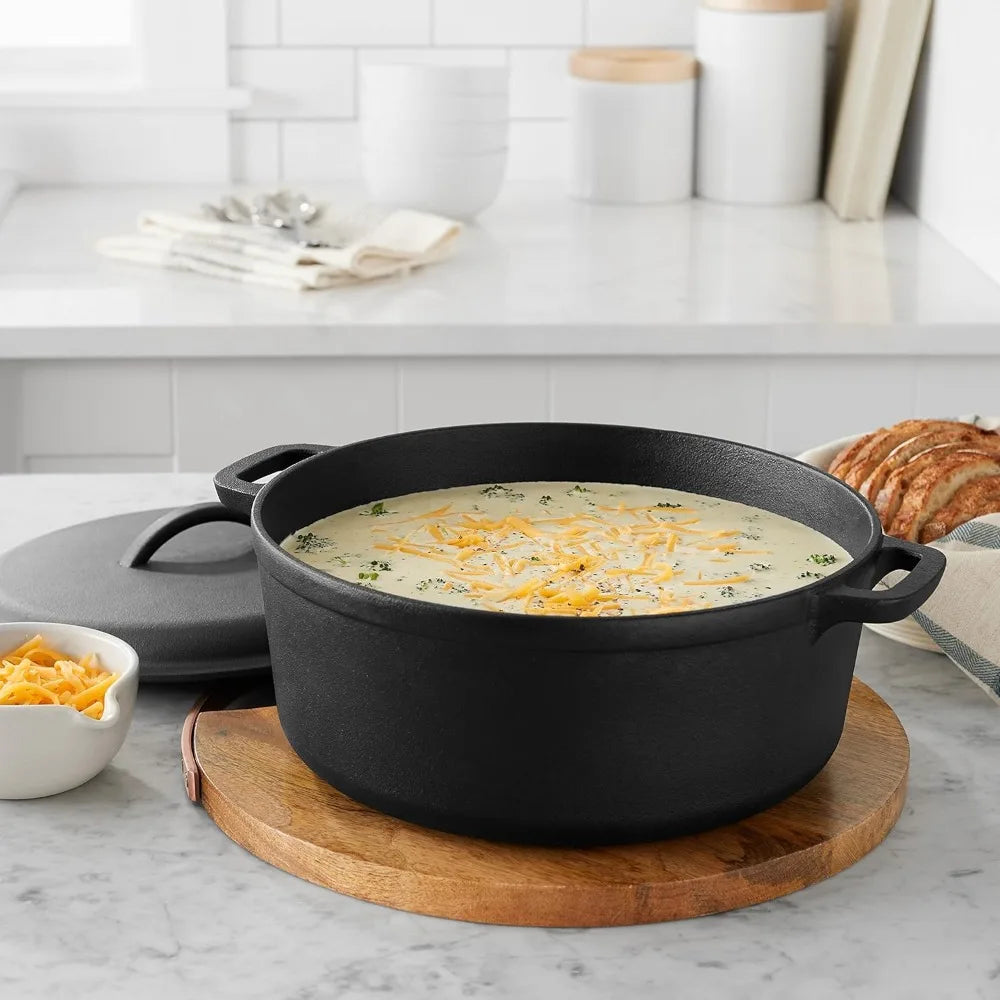 Large 7-Quart Pre-Seasoned Cast Iron Dutch Oven with Lid, Heavy-Duty for Even Cooking, Perfect for Home Chefs