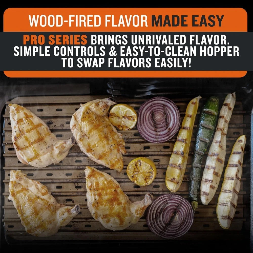 Wood Pellet Grill and Smoker 6 in 1 BBQ Electric Grill with Meat Probe 572 sq in Grilling Area 18LB Hopper 450°F Max