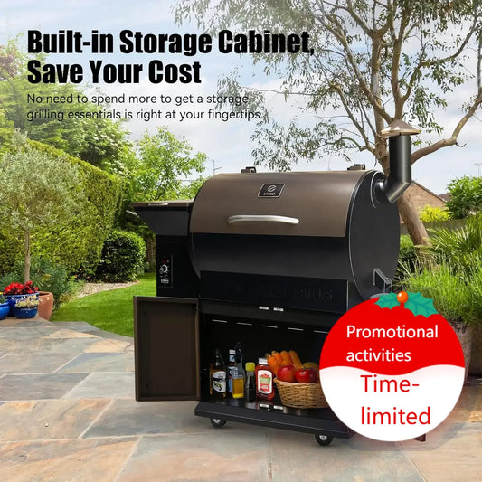 Hot salesWood Pellet Grill Smoker with PID Control, Rain Cover, 700 sq. in Cooking Area for Outdoor BBQ, Smoke, Bake and Roast