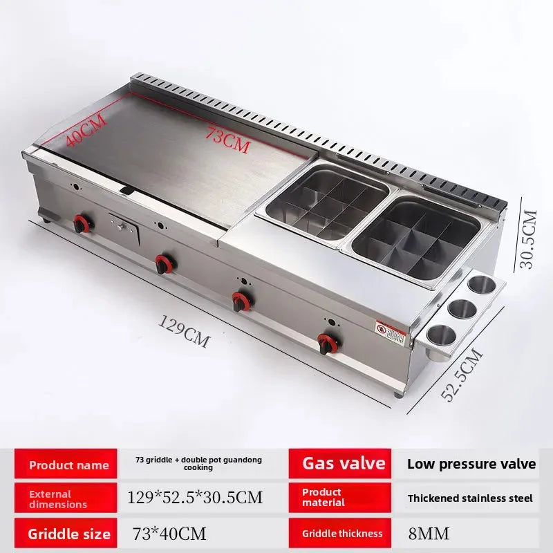 100-130cm Commercial Gas Teppanyaki Griddle & Fryer Combo | For Pancake & Braised Squid Grilling | Flat Top Cooking Station