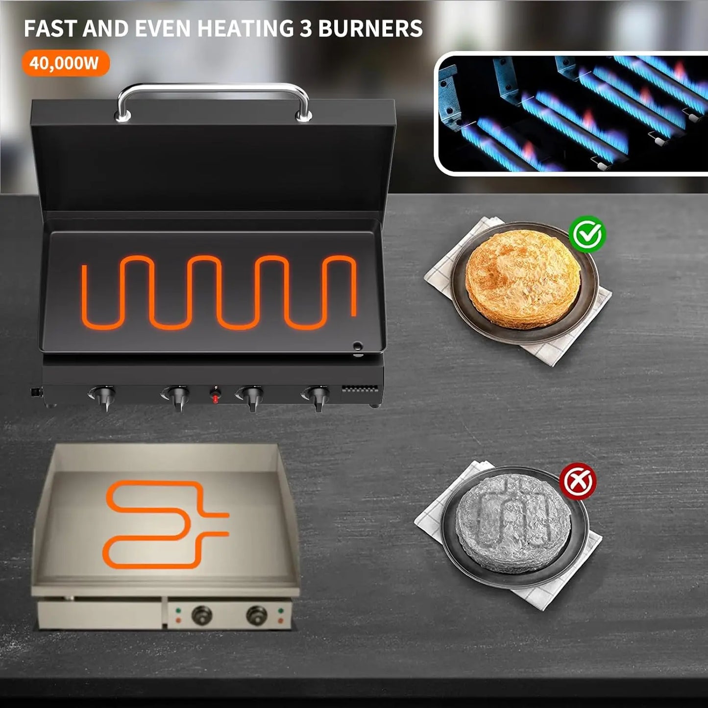 4 Burner Gas Griddle with Hood- 30 Inch Outdoor Propane Griddle-60000 BTU Propane Fuelled, Portable Flat Top Gas, Customized